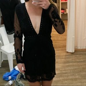 Lace black mini dress long sleeve